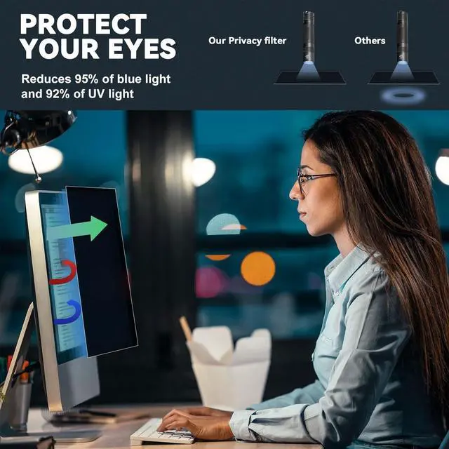 Alt view image 3 of 7 - [2 Pack] 24 Inch Computer Monitor Privacy Screen for 16:9 Aspect Ratio - Anti-Glare, Blue Light Filtering, Eye Protection, Removable Anti-Scratch Privacy Shield Screen 24in