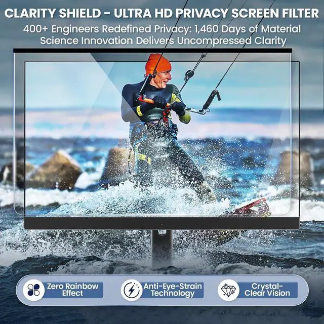 Alt view image 6 of 7 - Magnetic 32 Inch Privacy Screen for Frameless Computer Monitor 16:9 Aspect Ratio,Hanging Blue Light Screen Protector Eye Protection Anti-Spy Shield, 32in Removable Privacy Filter
