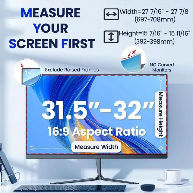 Alt view image 7 of 7 - Magnetic 32 Inch Privacy Screen for Frameless Computer Monitor 16:9 Aspect Ratio,Hanging Blue Light Screen Protector Eye Protection Anti-Spy Shield, 32in Removable Privacy Filter