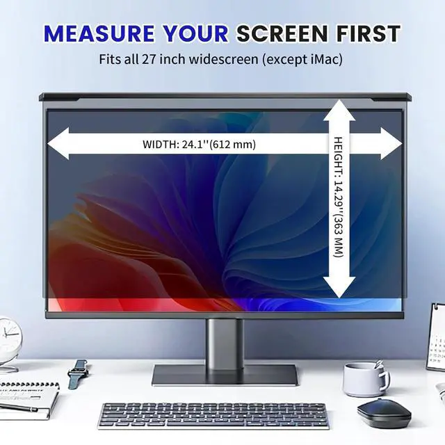 Alt view image 2 of 6 - Hanging 27 Inch Computer Privacy Screen Filter, Hanging Computer Screen Privacy Cover, Compatible with, 27 Inch 16:9 Widescreen Monitors, Protect Eyes from Glare and Blue Light