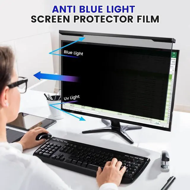 Alt view image 5 of 6 - Hanging 27 Inch Computer Privacy Screen Filter, Hanging Computer Screen Privacy Cover, Compatible with, 27 Inch 16:9 Widescreen Monitors, Protect Eyes from Glare and Blue Light