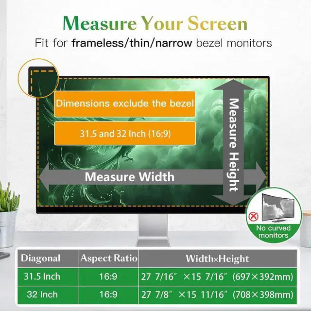 Alt view image 7 of 7 - Magnetic 32 inch Computer Privacy Screen Filter for 16:9 Widescreen Monitor Desktop PC, 32in Hanging Removable Anti Glare Blue Light Eye Protection Shield, Anti Spy Screen Protector Panel