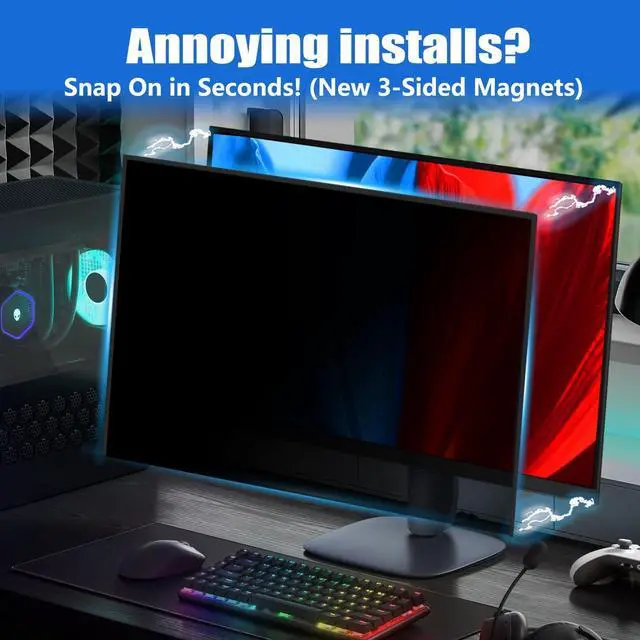Alt view image 2 of 7 - [2 Pack Magnetic Computer Privacy Screen for 23.8 Inch Monitor, Anti-Glare Blue Light Privacy Filter Shield, Easy Installation, 16:9 Aspect Ratio