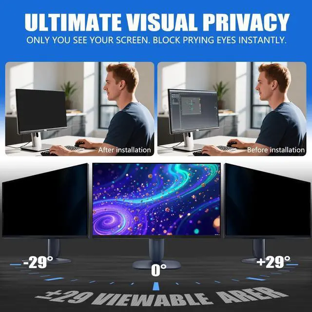 Alt view image 3 of 7 - [2 Pack Magnetic Computer Privacy Screen for 23.8 Inch Monitor, Anti-Glare Blue Light Privacy Filter Shield, Easy Installation, 16:9 Aspect Ratio