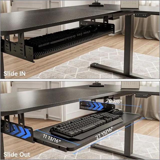 Alt view image 2 of 7 - Adjustable Keyboard Tray Under Desk, 28x11 Inch Large Slide Out Keyboard & Mouse Platform Tray, Wooden Pull Out Computer Keyboard Drawer for Typing Home Office Desk, Black