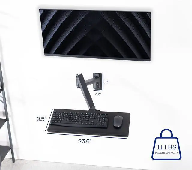 Alt view image 4 of 7 - Sit-Stand 24 Inch Pneumatic Spring Keyboard and Mouse Tray Wall Mount, Counterbalance Height Adjustable Typing Platform, Ergonomic Tilt, Black, MOUNT-KB35C