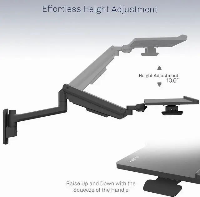 Alt view image 5 of 7 - Sit-Stand 24 Inch Pneumatic Spring Keyboard and Mouse Tray Wall Mount, Counterbalance Height Adjustable Typing Platform, Ergonomic Tilt, Black, MOUNT-KB35C