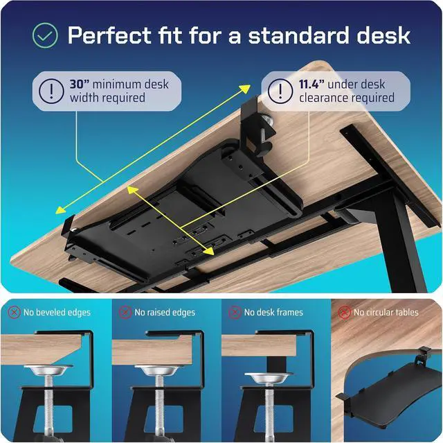 Alt view image 3 of 7 - Keyboard Tray | Under Desk Keyboard Tray Slide Out w/Adjustable C-Clamps for Desks Up to 1.5-Inch-Thick | Clamp On Drawer with 1x USB-C to 4 USB-A Hub and 1x Five-Cable Management Organizer