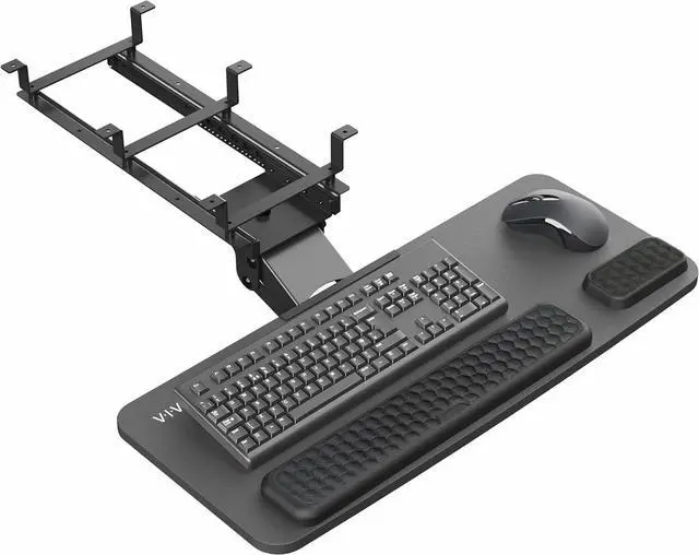 Main image of Premium Adjustable Computer Keyboard and Mouse Platform Tray, Ergonomic Under Table Desk Mount Drawer with Padding, Black, MOUNT-KB27P-B