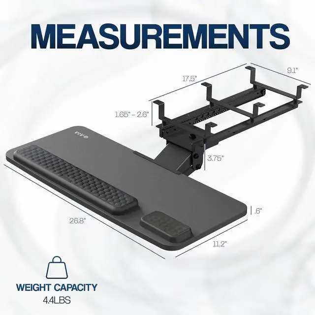 Alt view image 5 of 7 - Premium Adjustable Computer Keyboard and Mouse Platform Tray, Ergonomic Under Table Desk Mount Drawer with Padding, Black, MOUNT-KB27P-B