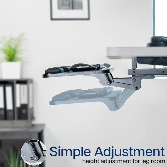 Alt view image 7 of 7 - Premium Adjustable Computer Keyboard and Mouse Platform Tray, Ergonomic Under Table Desk Mount Drawer with Padding, Black, MOUNT-KB27P-B