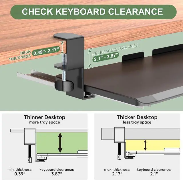 Alt view image 4 of 7 - Extra Large Keyboard Tray Under Desk - Slide Out with Sturdy C-Clip Mount System, 31.5" (35.8" Including Clamps) x 11.8" Put-Out Keyboard Tray Computer Drawer for Ergonomic Typing, Black