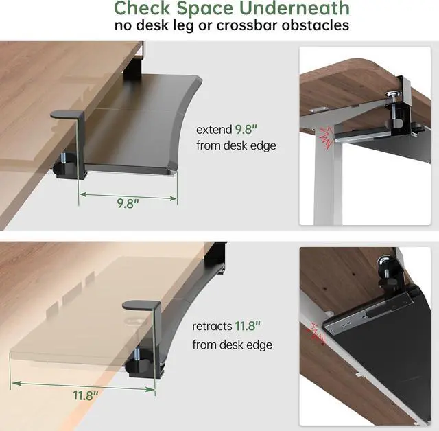 Alt view image 5 of 7 - Extra Large Keyboard Tray Under Desk - Slide Out with Sturdy C-Clip Mount System, 31.5" (35.8" Including Clamps) x 11.8" Put-Out Keyboard Tray Computer Drawer for Ergonomic Typing, Black