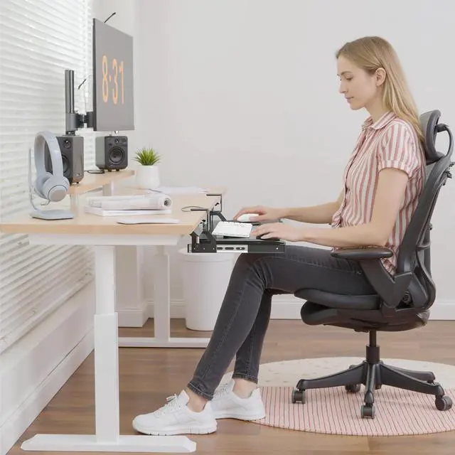 Alt view image 7 of 7 - Keyboard Tray, 25 in. Pine Plastic, Keyboard tray Under Desk with Wrist Rest, Mouse Pad, Cup Mat, Lightweight Slide Out Tray, Easy Assemble Adjustable C clamp