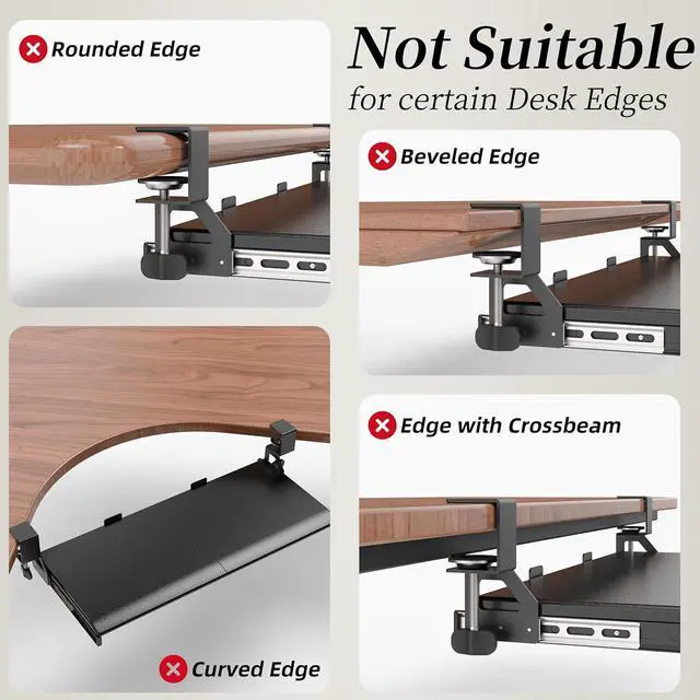 Alt view image 6 of 7 - Keyboard Tray, 25 in. Pine Plastic, Keyboard tray Under Desk with Wrist Rest, Mouse Pad, Cup Mat, Lightweight Slide Out Tray, Easy Assemble Adjustable C clamp