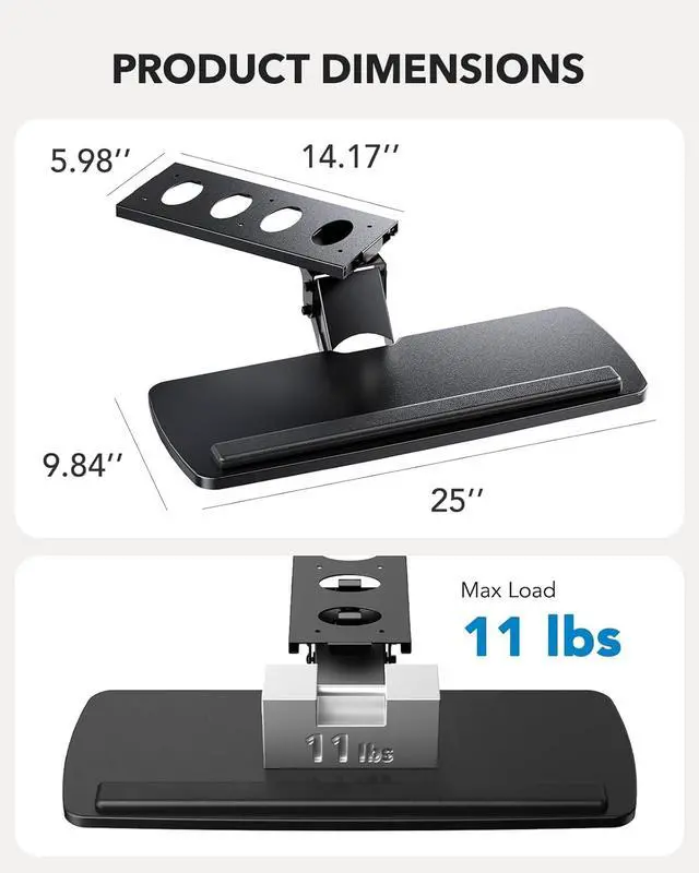Alt view image 7 of 7 - Keyboard Tray Under Desk, 360 Adjustable Under Desk Keyboard Tray Slide Out, Ergonomic Pull Out Keyboard Tray Under Desk, 25"W x 9.84"D