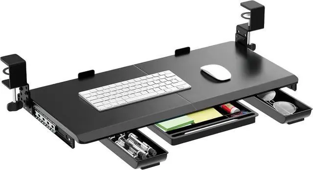Main image of Height Adjustable Keyboard Tray Under Desk Slide Out, 27(33 Including Clamps)*11 Inch, Ergonomic Keyboard & Mouse Drawer Extender Holder, Sturdy C-Clamp Mount, for Home, Office, Black