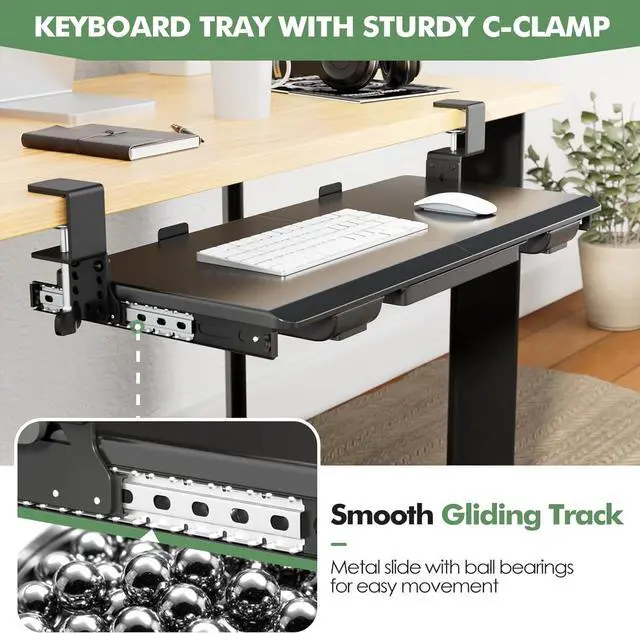 Alt view image 4 of 7 - Height Adjustable Keyboard Tray Under Desk Slide Out, 27(33 Including Clamps)*11 Inch, Ergonomic Keyboard & Mouse Drawer Extender Holder, Sturdy C-Clamp Mount, for Home, Office, Black