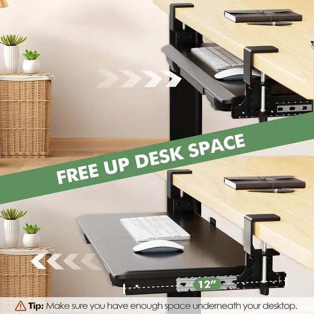 Alt view image 5 of 7 - Height Adjustable Keyboard Tray Under Desk Slide Out, 27(33 Including Clamps)*11 Inch, Ergonomic Keyboard & Mouse Drawer Extender Holder, Sturdy C-Clamp Mount, for Home, Office, Black