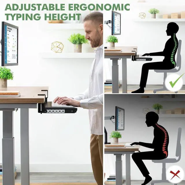 Alt view image 6 of 7 - Height Adjustable Keyboard Tray Under Desk Slide Out, 27(33 Including Clamps)*11 Inch, Ergonomic Keyboard & Mouse Drawer Extender Holder, Sturdy C-Clamp Mount, for Home, Office, Black