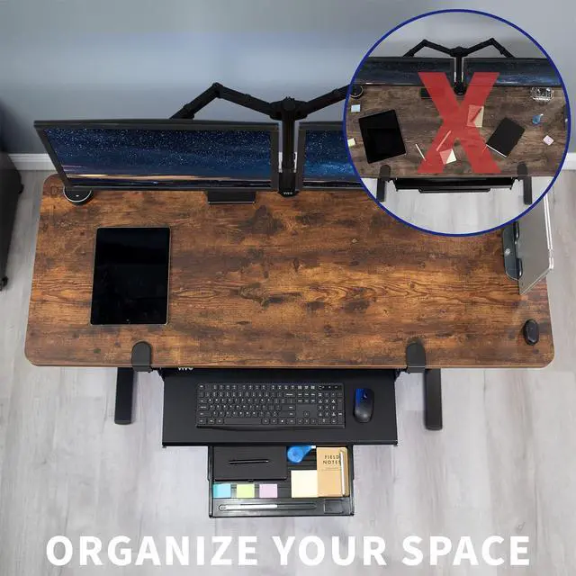 Alt view image 2 of 7 - Large Clamp-on Height Adjustable Keyboard Tray, Pull Out Platform, Pencil Drawer, 27 (33 Including Clamps) x 11 inch Slide-Out Tray Storage Drawer, Black, MOUNT-KB05-4DH