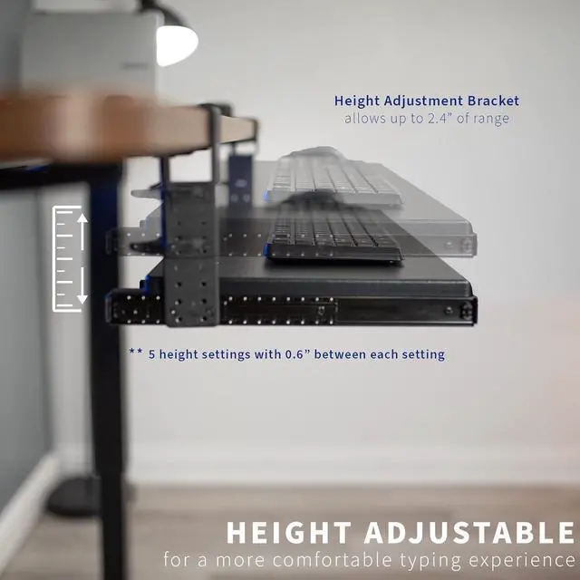 Alt view image 4 of 7 - Large Clamp-on Height Adjustable Keyboard Tray, Pull Out Platform, Pencil Drawer, 27 (33 Including Clamps) x 11 inch Slide-Out Tray Storage Drawer, Black, MOUNT-KB05-4DH
