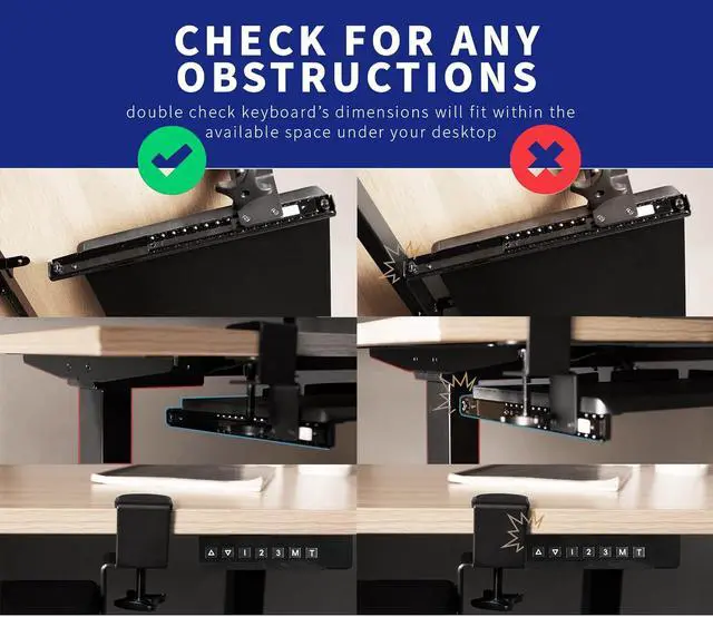 Alt view image 7 of 7 - Large Clamp-on Height Adjustable Keyboard Tray, Pull Out Platform, Pencil Drawer, 27 (33 Including Clamps) x 11 inch Slide-Out Tray Storage Drawer, Black, MOUNT-KB05-4DH