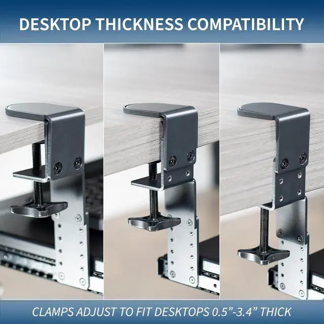 Alt view image 6 of 7 - Large Height Adjustable Clamp-on Keyboard Tray, Extra Sturdy Pull Out Platform with Storage Drawer, 27 (33 Including Clamps) x 11 inch Slide-Out Tray with Organizer, Black, MOUNT-KB05HB-DR
