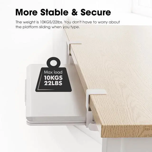 Alt view image 7 of 7 - Keyboard Tray Under Desk, Pull Out Keyboard & Mouse Tray with C Clamp Mount, Sliding Keyboard Holder for Desk, 25.6 x 11.8 inch Large Slide-Out Platform Computer Drawer for Typing, White