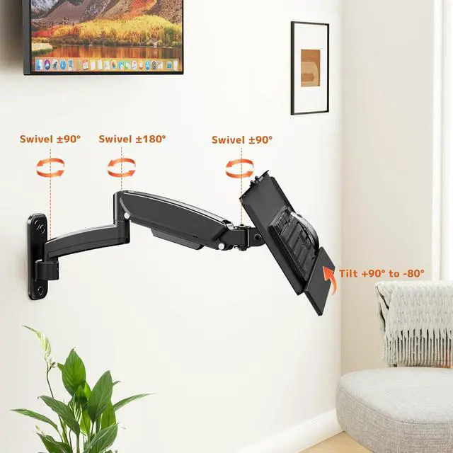 Alt view image 4 of 7 - Keyboard Tray Wall Mount,Sit-Stand 26 Inch Keyboard and Mouse Stand,Height Adjustable Typing Platform,360 Degree Rotation, Holds up to 19.8 lbs, Black