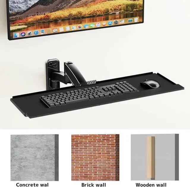 Alt view image 6 of 7 - Keyboard Tray Wall Mount,Sit-Stand 26 Inch Keyboard and Mouse Stand,Height Adjustable Typing Platform,360 Degree Rotation, Holds up to 19.8 lbs, Black