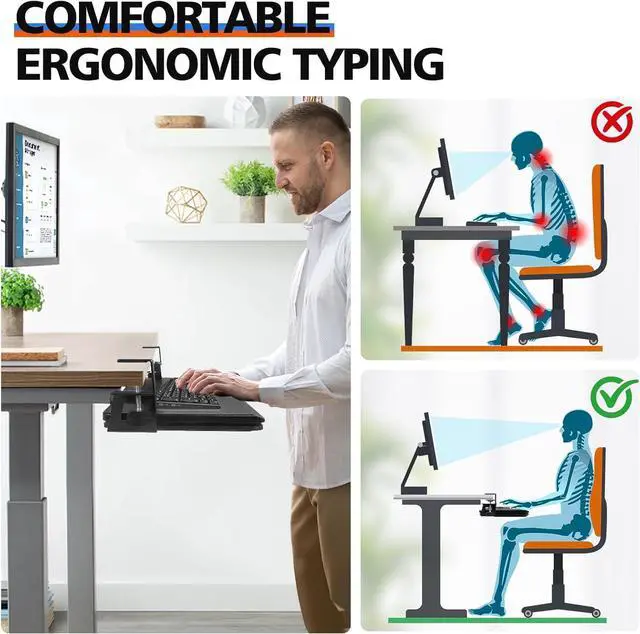 Alt view image 6 of 7 - Large Keyboard Tray Under Desk Slide Out with Sturdy C-Clamp Mount and Storage Drawer, 27" (31" Including Clamps) x 12" Ergonomic Keyboard Trays for Home and Office, Black
