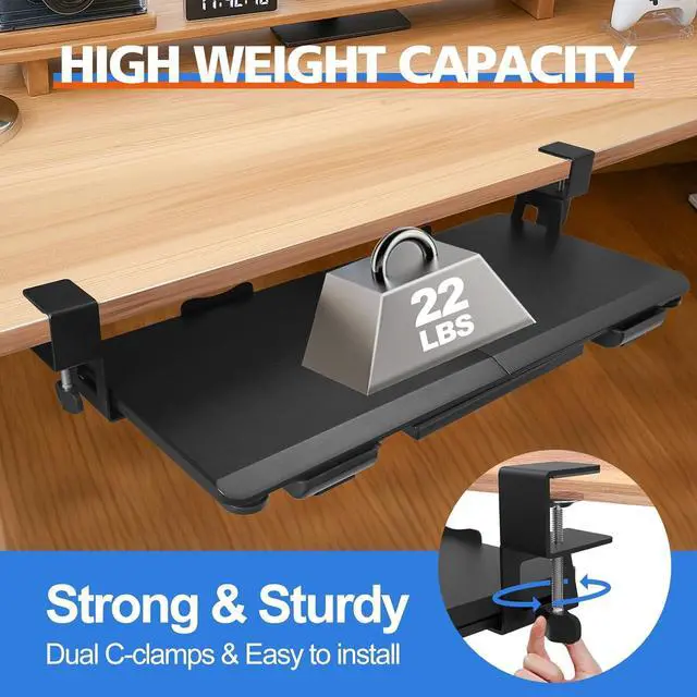 Alt view image 5 of 7 - Large Keyboard Tray Under Desk Slide Out with Sturdy C-Clamp Mount and Storage Drawer, 27" (31" Including Clamps) x 12" Ergonomic Keyboard Trays for Home and Office, Black
