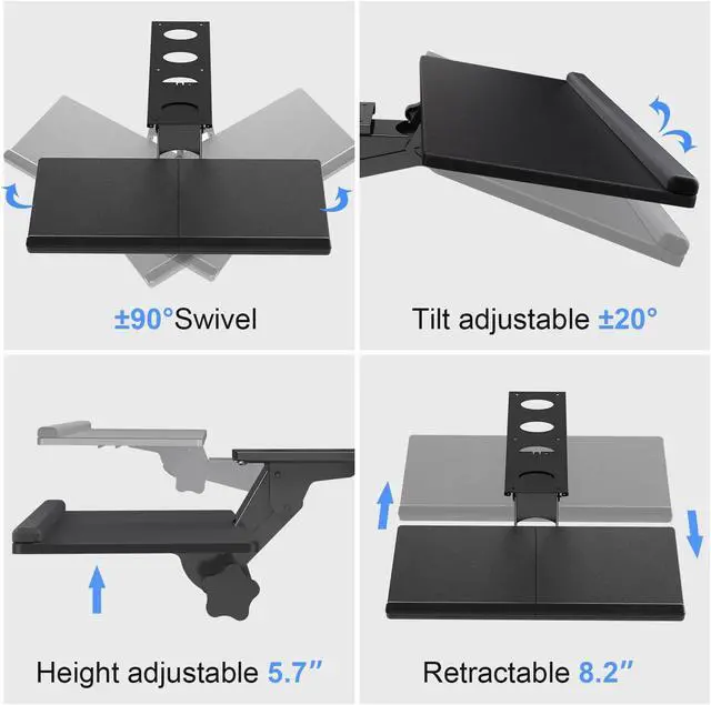 Alt view image 3 of 7 - Keyboard Tray Under Desk Height Adjustable Ergonomic Sliding Keyboard and Mouse Tray, 25x9.8, DSF5