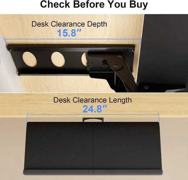 Alt view image 4 of 7 - Keyboard Tray Under Desk Height Adjustable Ergonomic Sliding Keyboard and Mouse Tray, 25x9.8, DSF5