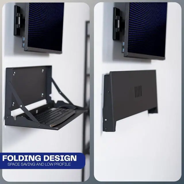 Alt view image 4 of 7 - Flip Down 24 Inch Typing Platform Wall Mount, Fits Standard Size Keyboards and Mice, Space Saving Design, Mouse Pad Included, Black, Mount-FDKB1