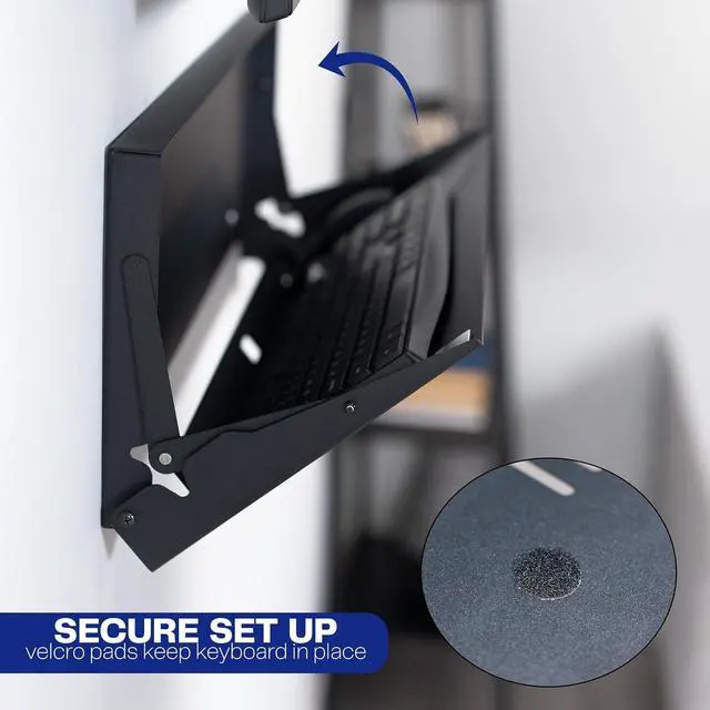 Alt view image 5 of 7 - Flip Down 24 Inch Typing Platform Wall Mount, Fits Standard Size Keyboards and Mice, Space Saving Design, Mouse Pad Included, Black, Mount-FDKB1