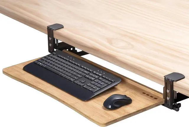 Main image of Under Desk Keyboard Tray with Wrist Rest Bamboo Wood Keyboard Drawer and Mouse Pad, Original Wood, KBT-1