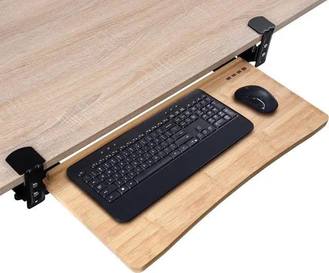 Alt view image 6 of 6 - Under Desk Keyboard Tray with Wrist Rest Bamboo Wood Keyboard Drawer and Mouse Pad, Original Wood, KBT-1