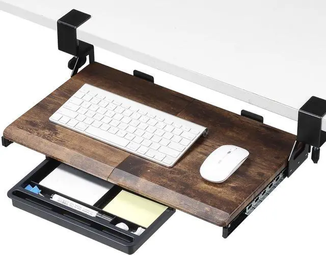 Main image of Keyboard Tray Under Desk, 19.7" X 12.2" Small Size C Clamp Keyboard Drawer Under Desk, Computer Keyboard Stand Slide Pull Out, Ergonomic Keyboard Tray for Home, Office (Wood)