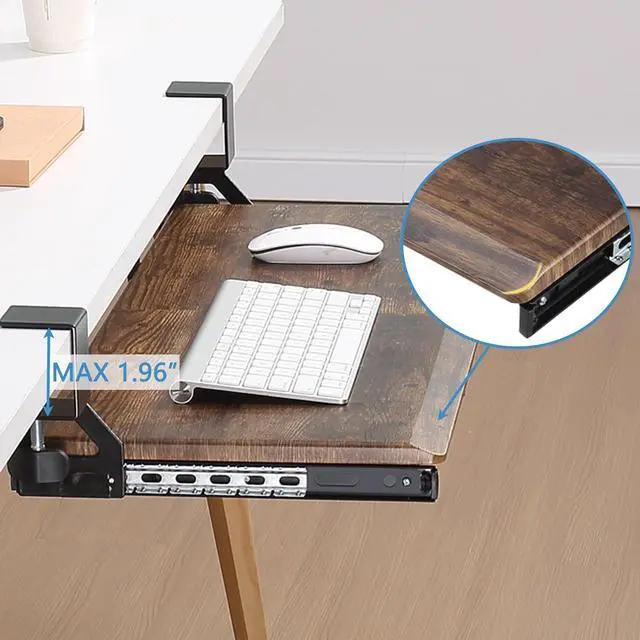 Alt view image 7 of 7 - Keyboard Tray Under Desk, 19.7" X 12.2" Small Size C Clamp Keyboard Drawer Under Desk, Computer Keyboard Stand Slide Pull Out, Ergonomic Keyboard Tray for Home, Office (Wood)