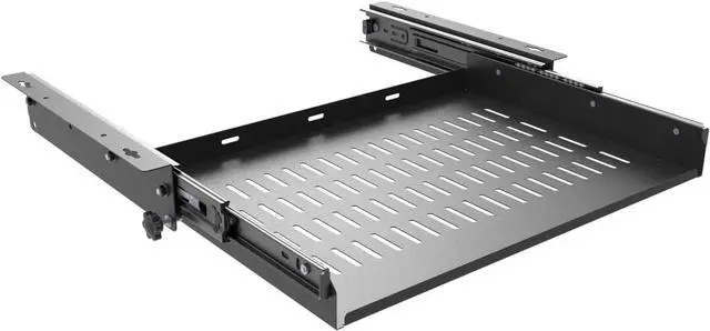 Main image of Sliding Under Desk Laptop Mount Shelf with Air Vents, W 16.3" x D 12" Metal Under Desk Slide Out Tray for Laptop (16 Inch Wide)