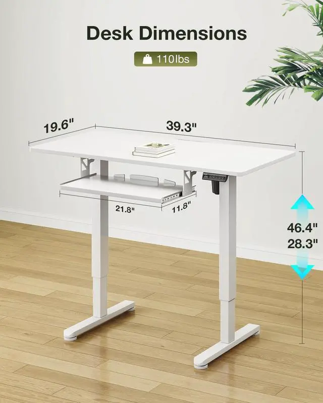 Alt view image 3 of 7 - Casaottima Electric Standing Desk with Keyboard Tray, 40 Inch Height Adjustable Small Table, Sit Stand Table, Writing Computer Desk for Home, Office, Workstation, White