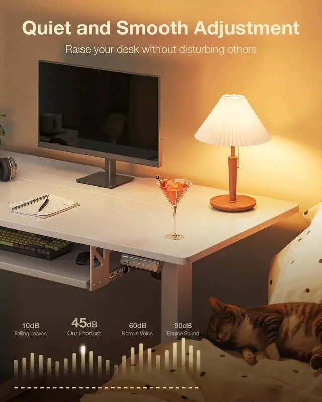 Alt view image 7 of 7 - Casaottima Electric Standing Desk with Keyboard Tray, 40 Inch Height Adjustable Small Table, Sit Stand Table, Writing Computer Desk for Home, Office, Workstation, White