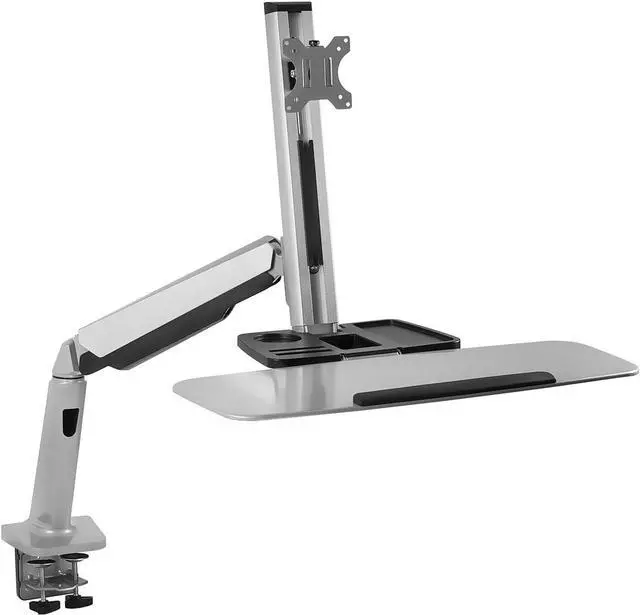 Alt view image 2 of 7 - Mount-It! Sit Stand Workstation for Single Monitor and Keyboard - Height Adjustable Standing Desk Mount with Monitor Mount and Keyboard Tray