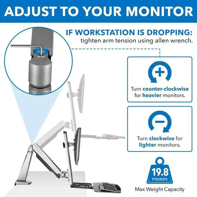 Alt view image 3 of 7 - Mount-It! Sit Stand Workstation for Single Monitor and Keyboard - Height Adjustable Standing Desk Mount with Monitor Mount and Keyboard Tray