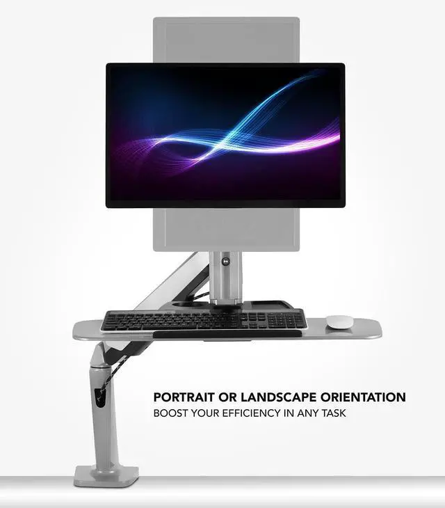 Alt view image 4 of 7 - Mount-It! Sit Stand Workstation for Single Monitor and Keyboard - Height Adjustable Standing Desk Mount with Monitor Mount and Keyboard Tray