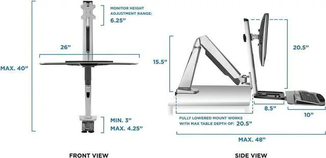 Alt view image 5 of 7 - Mount-It! Sit Stand Workstation for Single Monitor and Keyboard - Height Adjustable Standing Desk Mount with Monitor Mount and Keyboard Tray