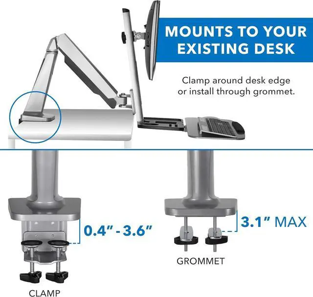 Alt view image 6 of 7 - Mount-It! Sit Stand Workstation for Single Monitor and Keyboard - Height Adjustable Standing Desk Mount with Monitor Mount and Keyboard Tray