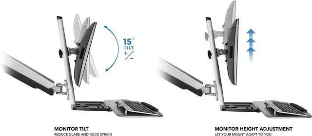 Alt view image 7 of 7 - Mount-It! Sit Stand Workstation for Single Monitor and Keyboard - Height Adjustable Standing Desk Mount with Monitor Mount and Keyboard Tray